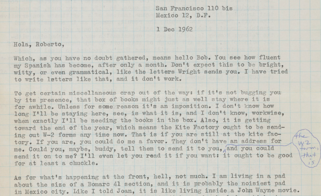 1 Dec 1962 Tom's letter to Rob Hillock
